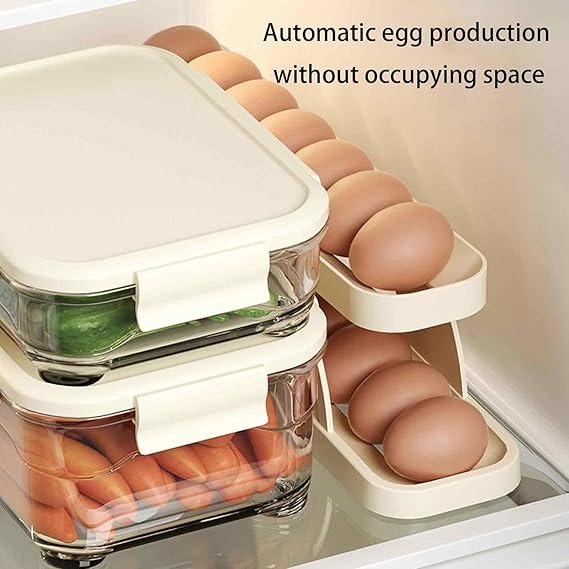15 Egg Storage Box Rolling Design Space Saving PP Refrigerator Organizer Multi Layer Egg Holder| Random Colour - Image 4