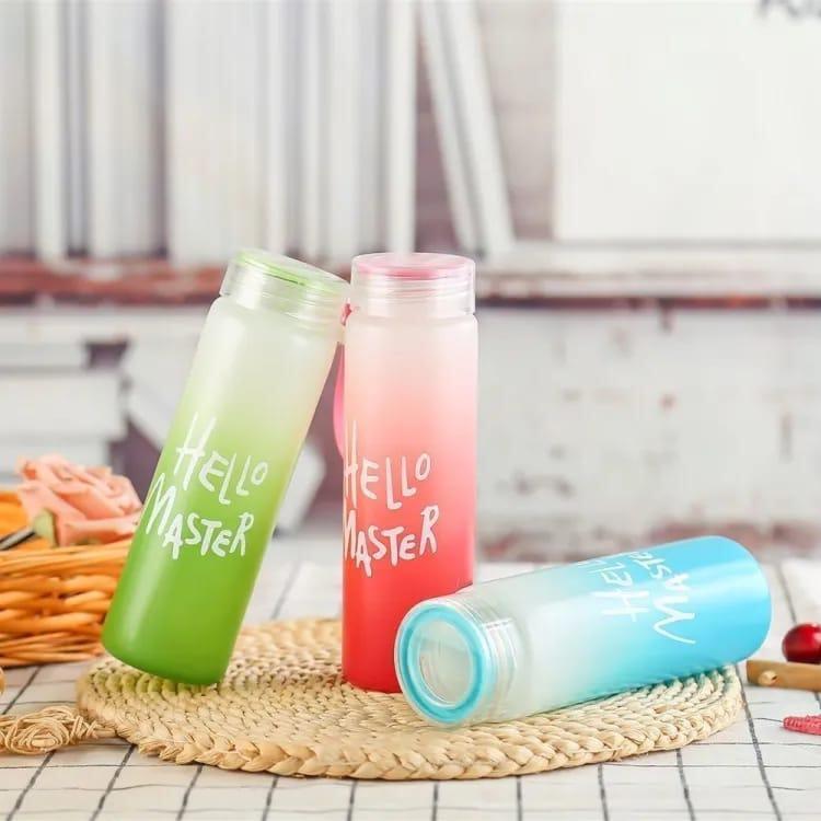 Hello Master 480ml Frosted Glass Water Bottle - Transparent Leak-Proof Portable Drinkware with Carrying Strap (Random Color) - Image 2