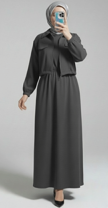 Stylish 2 Piece Set Long Frock Maxi Dress With Matching Zipper Jacket Premium Quality - Image 10