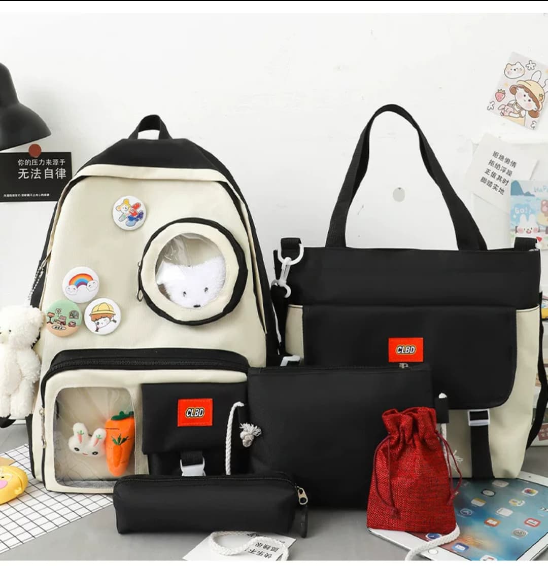 5 Set Backpack For Teenager Girl Waterproof High Capacity School Bags Female Student Cute BookBags - Image 3