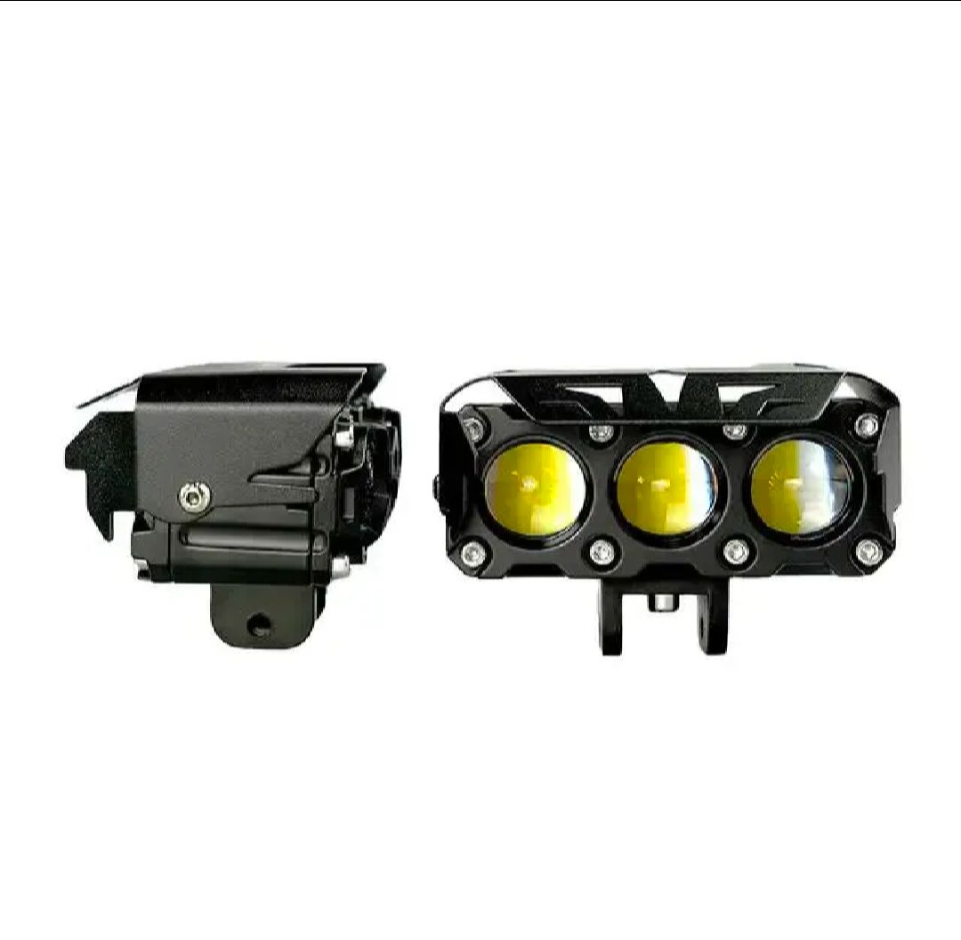 Motorcycle 3-Lens LED Auxiliary Light - Full Metal Body with Cooling Fan - Image 2