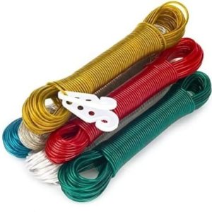 20M PVC Coated Metal Laundry Rope with Tensioner – Strong Outdoor Clothesline Wire (Random Color)