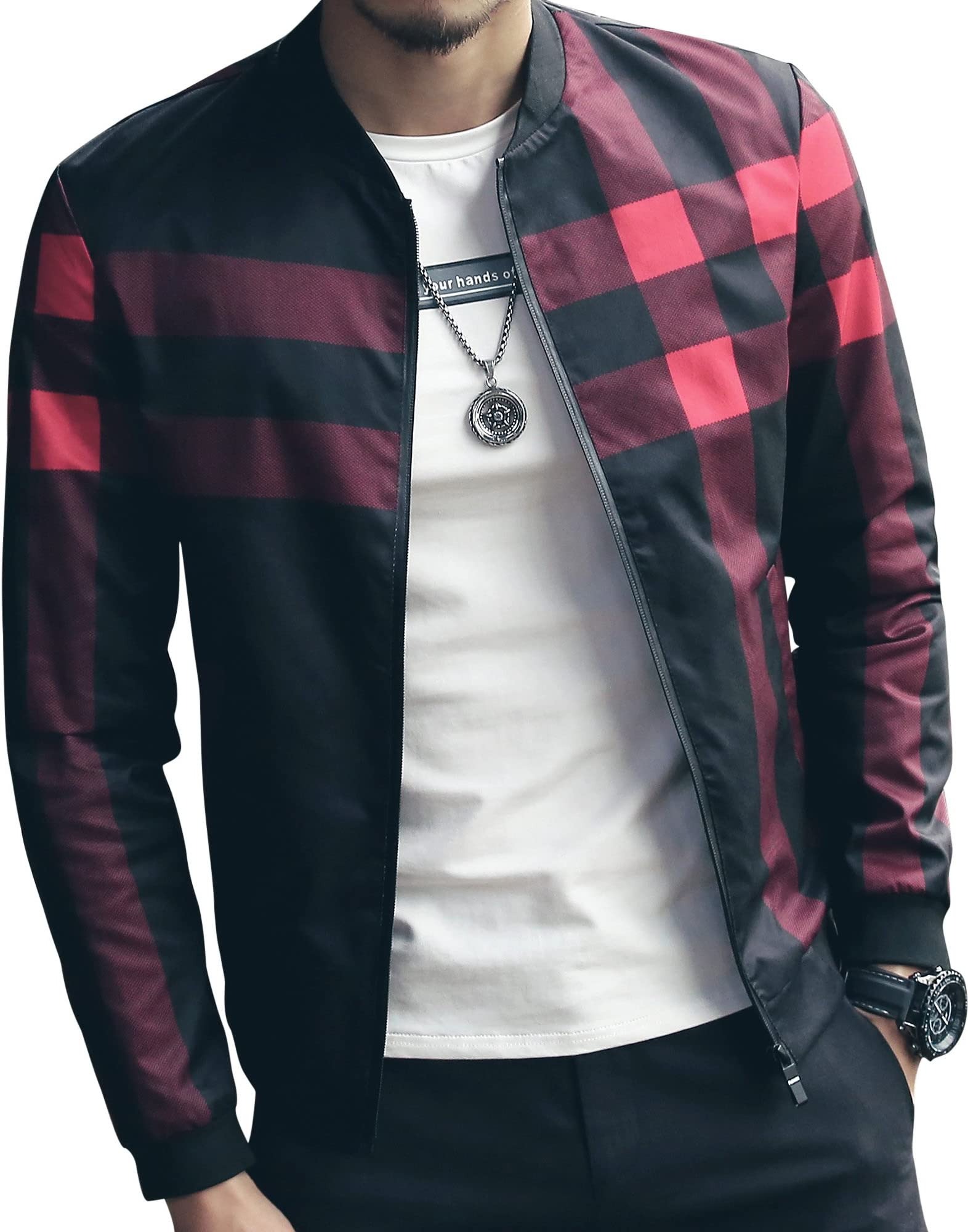 Men's Stylish Zipper Jacket with Contrast Checked Zipper | Jacket For Men's & Boys | Stylish Jacket For Formal & Casual Wear | Checked Design Jacket