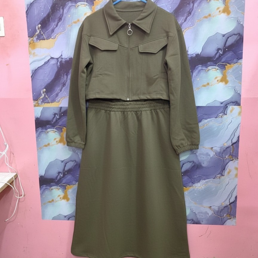 Stylish 2 Piece Set Long Frock Maxi Dress With Matching Zipper Jacket Premium Quality - Image 13