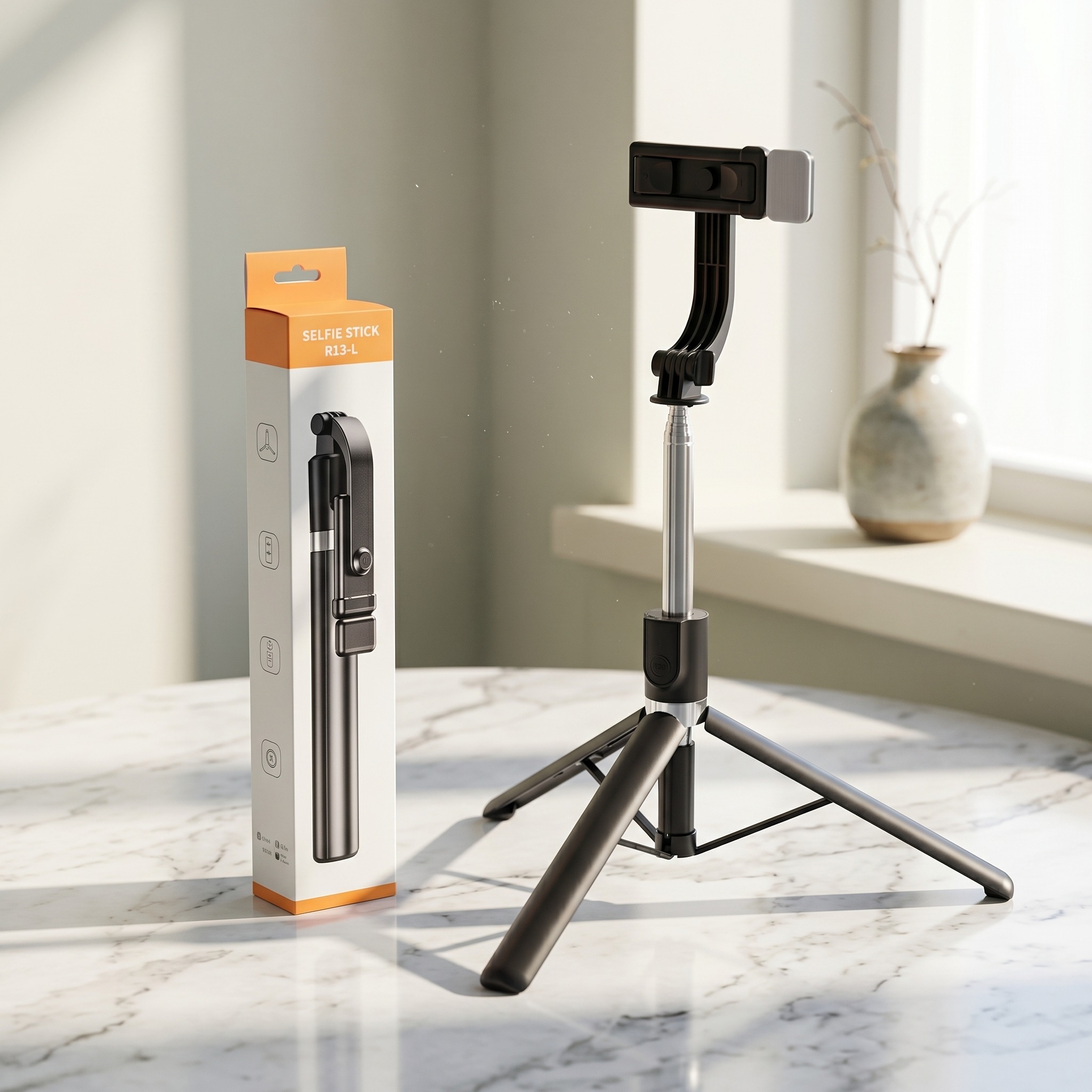 4 In 1 R1SL Selfie Stick Featuring A Bluetooth Remote, Tripod Stand, Light And Retractable Mobile Holder - Image 3