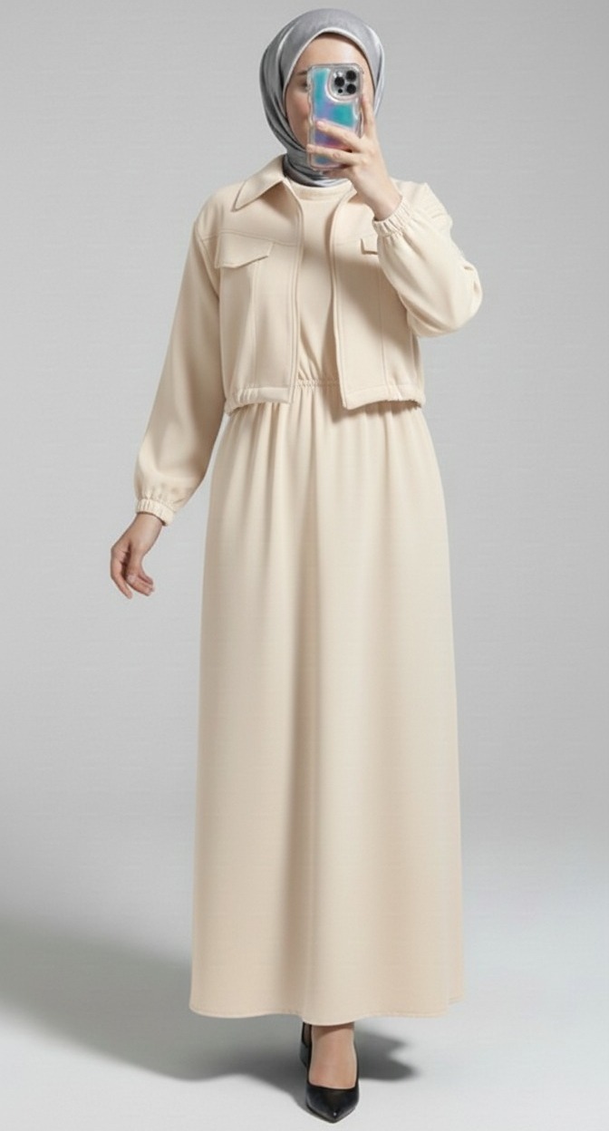 Stylish 2 Piece Set Long Frock Maxi Dress With Matching Zipper Jacket Premium Quality - Image 7