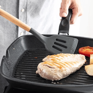 12 Pcs Silicone Cooking Utensils Kitchen Utensil Set | Heat Resistant Kitchen Non toxic Spatula Set with Turner Tongs,Spoon,Brush,Whisk-Wooden Handle - Random Color - Image 10