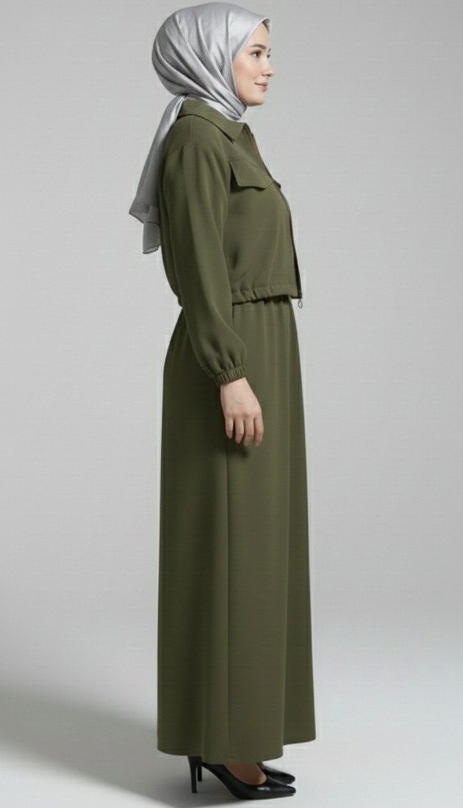 Stylish 2 Piece Set Long Frock Maxi Dress With Matching Zipper Jacket Premium Quality - Image 4