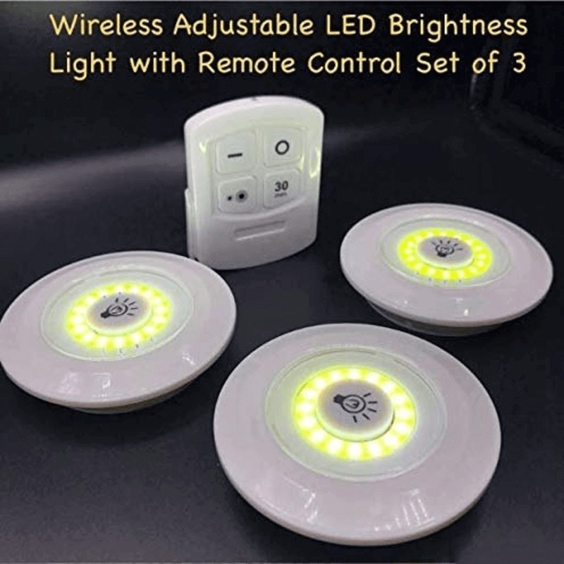 Pack of 3 LED Remote Control Lights – Tap Lights with Self Adhesive for Cabinet, Wardrobe & Kitchen ~ Cell Operated - Image 3