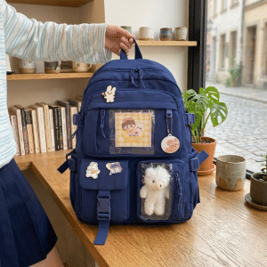 Cute Women Backpack Multi Pocket Canvas School Bag White Student Bag For Teenage Girls