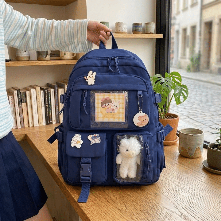 Cute Women Backpack Multi Pocket Canvas School Bag White Student Bag For Teenage Girls - Image 4