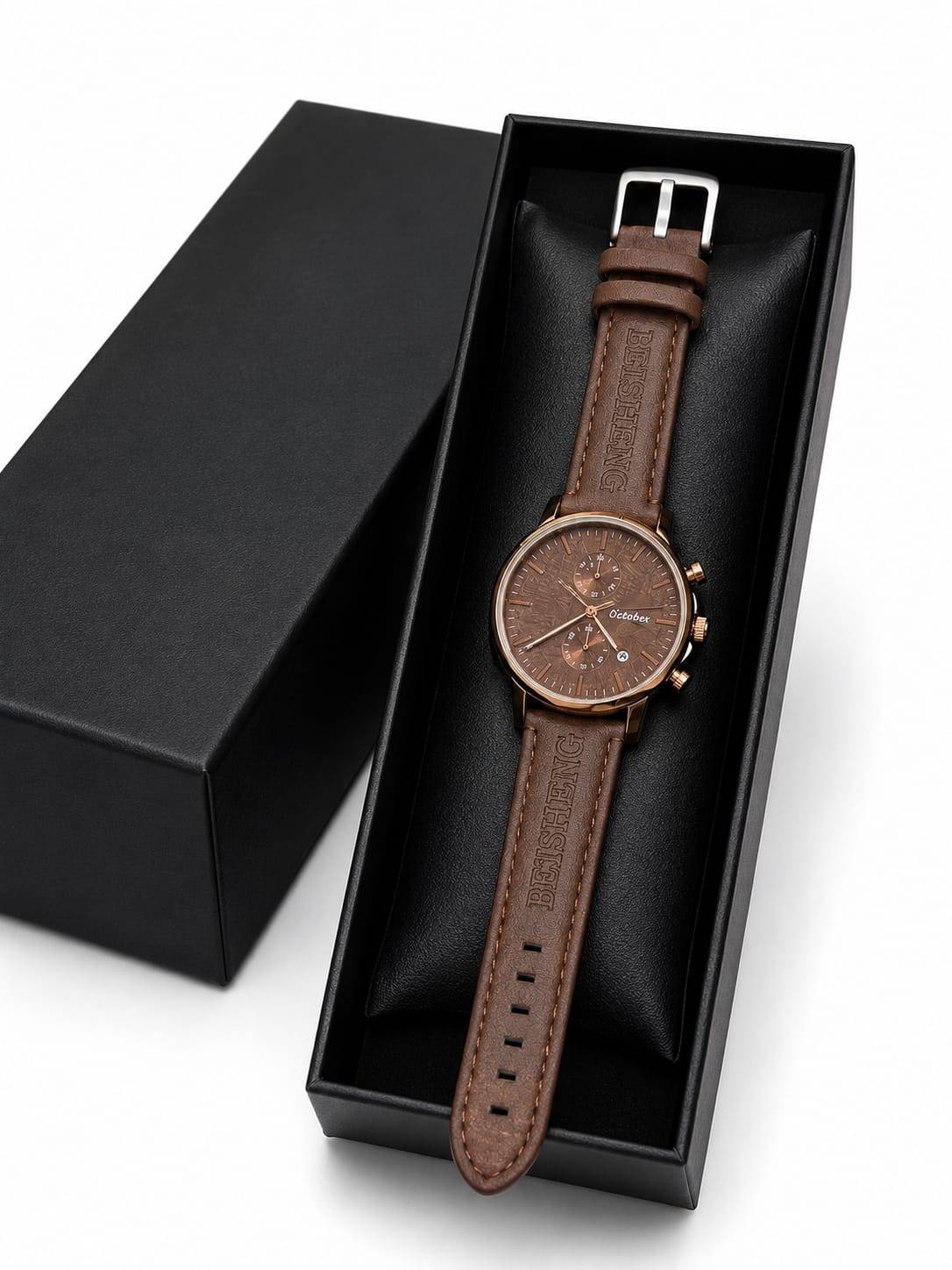 Beisheng Men's Leather Strap Watch Perfect for formal and casual occasions - Brown - Image 2