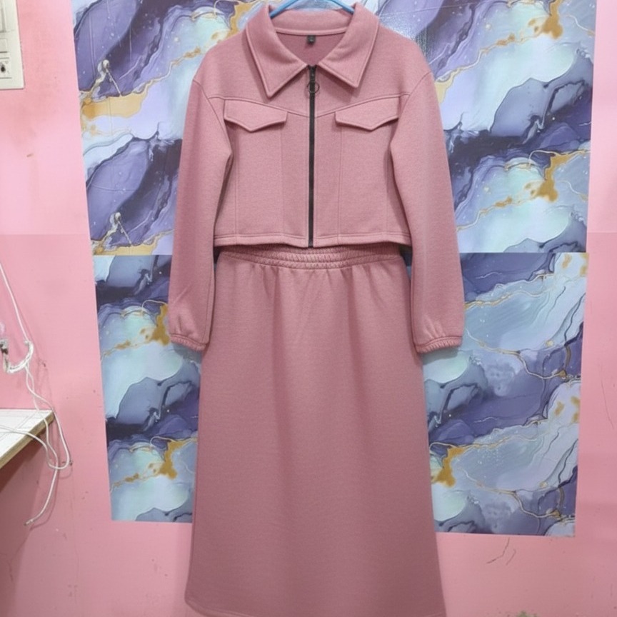 Stylish 2 Piece Set Long Frock Maxi Dress With Matching Zipper Jacket Premium Quality - Image 15