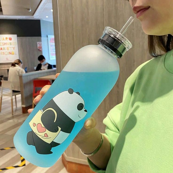 We Bare Bears Panda Water Bottle 1000ml - Cute Cartoon Design Durable Hydration Bottle For School, Gym, Travel, And Outdoor Activities (Random Color) - Image 3