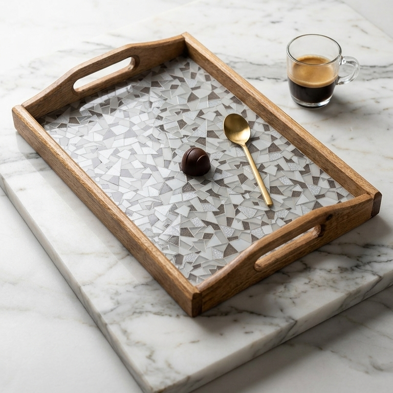 Premium Wood & Acrylic Serving Tray – Elegant Decorative Tray for Serving, Coffee Table & Home Décor (Multiple Sizes) - Image 2