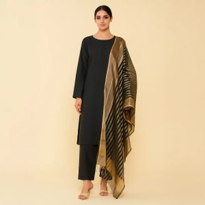 Premium Katan Silk Unstitched 3 Piece Suit With Organza Dupatta For Women