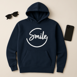 Navy Blue Smile Hoodie for Men | Premium Quality, Stylish & Machine Washable
