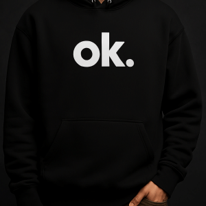 New Summer Collection Full Black Hoodie with OK Print for Men and Boys – Comfortable, Stylish & Casual Wear