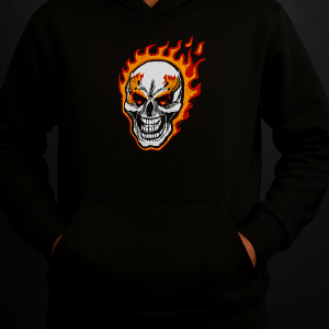 New Summer Collection Full Black Hoodie with Ghost Skull Print for Men and Boys – Comfortable, Trendy & Casual Wear