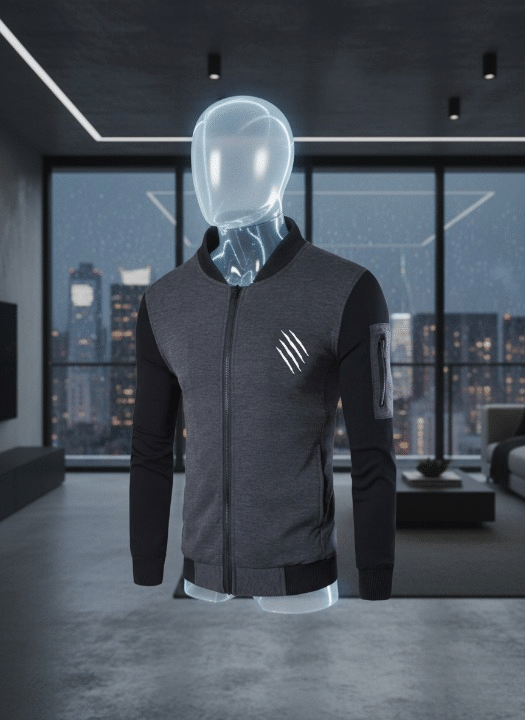 New Winter Collection Charcoal Grey Printed Zipper Jacket for Men & Boys – Premium French Fleece, Smart Fit, Stylish & Comfortable Winter Wear - Image 2