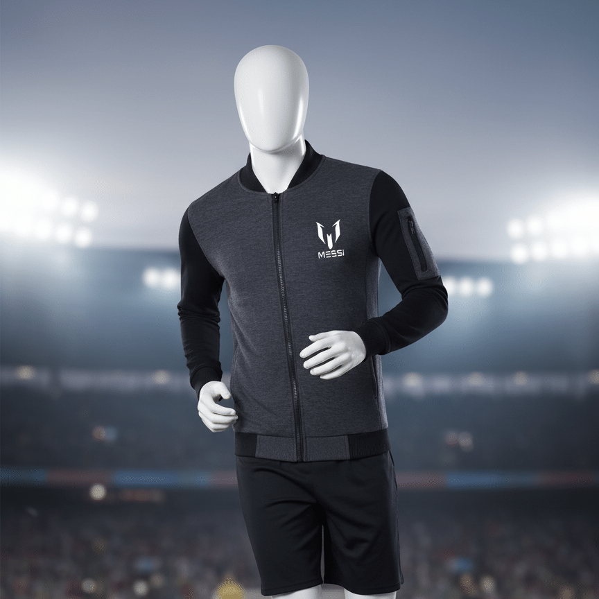 New Winter Collection Charcoal Grey Messi Printed Zipper Jacket for Men & Boys – Premium French Fleece, Smart Fit, Stylish & Comfortable Winter Wear - Image 4
