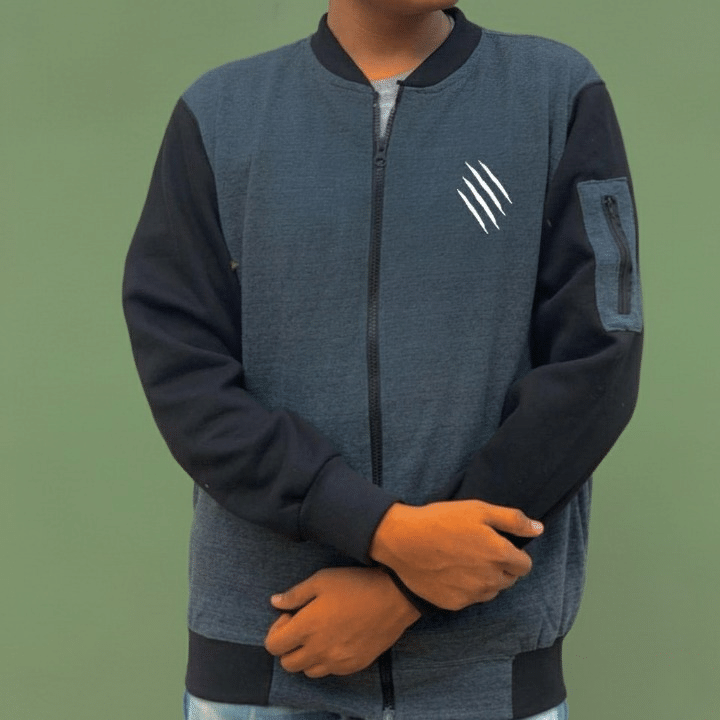 New Winter Collection Charcoal Grey Printed Zipper Jacket for Men & Boys – Premium French Fleece, Smart Fit, Stylish & Comfortable Winter Wear
