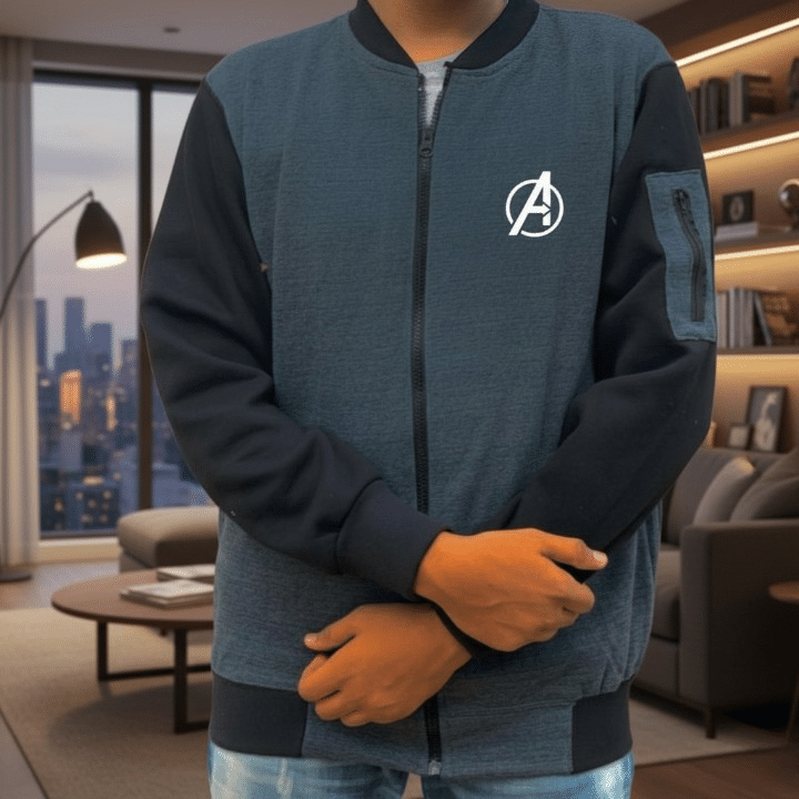New Winter Collection Charcoal Grey Avenger Printed Zipper Jacket for Men & Boys – Premium French Fleece, Stylish, Comfortable & Durable Winter Wear - Image 5