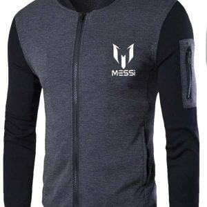 New Winter Collection Charcoal Grey Messi Printed Zipper Jacket for Men & Boys – Premium French Fleece, Smart Fit, Stylish & Comfortable Winter Wear