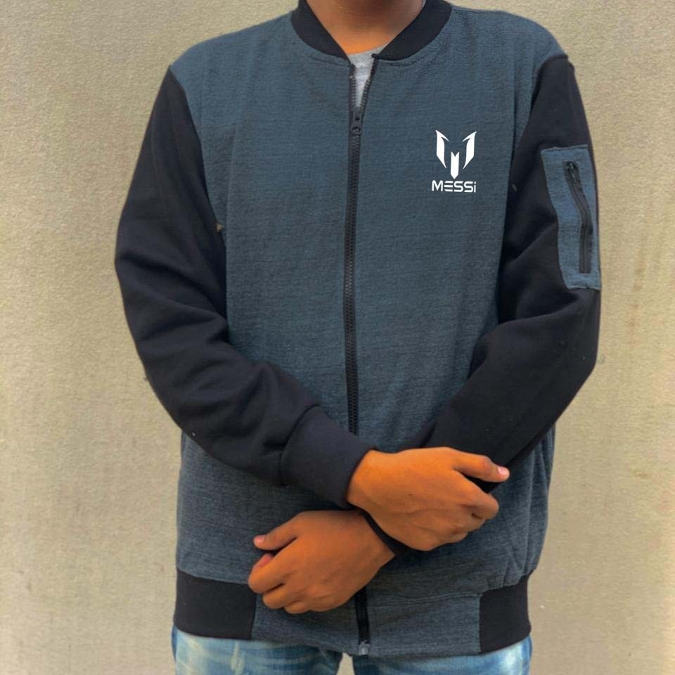 New Winter Collection Charcoal Grey Messi Printed Zipper Jacket for Men & Boys – Premium French Fleece, Smart Fit, Stylish & Comfortable Winter Wear - Image 5
