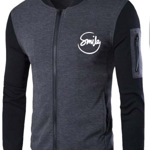 New Winter Collection Charcoal Grey “Smile” Printed Zipper Jacket for Men & Boys – Premium French Fleece, Stylish, Warm & Comfortable Winter Wear (M, L, XL)