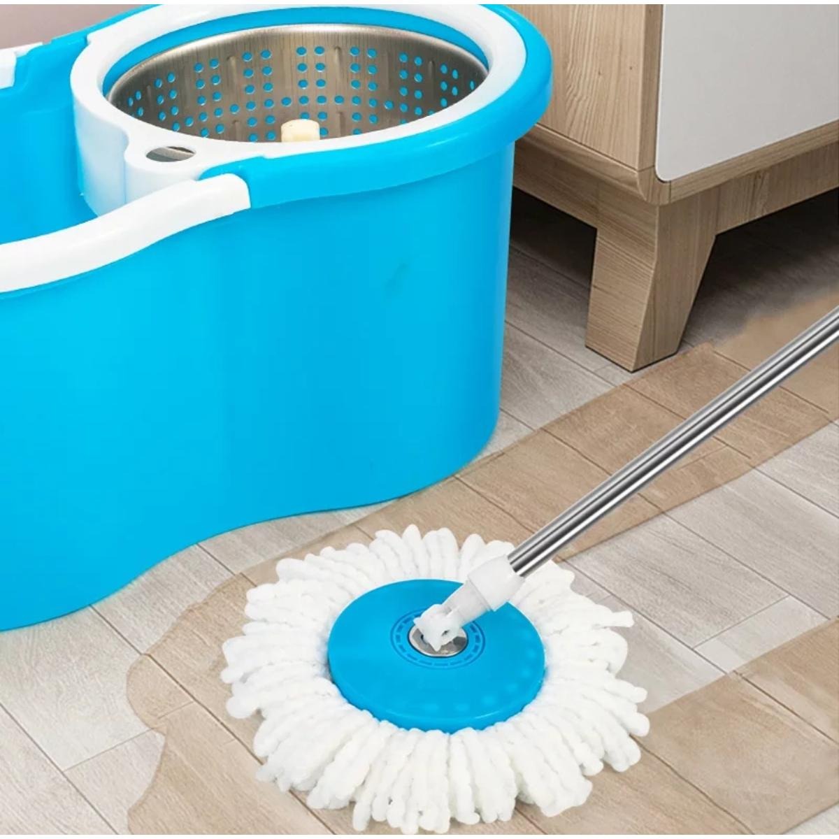 Easy Spin Magical Mop Set with Steel Bucket | 360 Degree Rotating Microfiber Mop Head | Home & Office Floor Cleaning Tool - Image 3