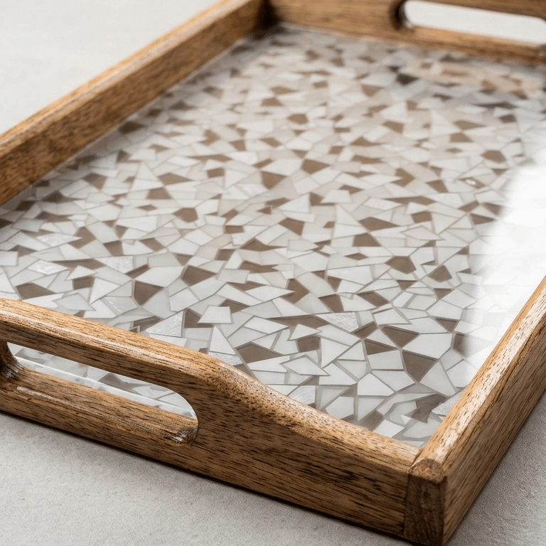 Premium Wood & Acrylic Serving Tray – Elegant Decorative Tray for Serving, Coffee Table & Home Décor (Multiple Sizes) - Image 5