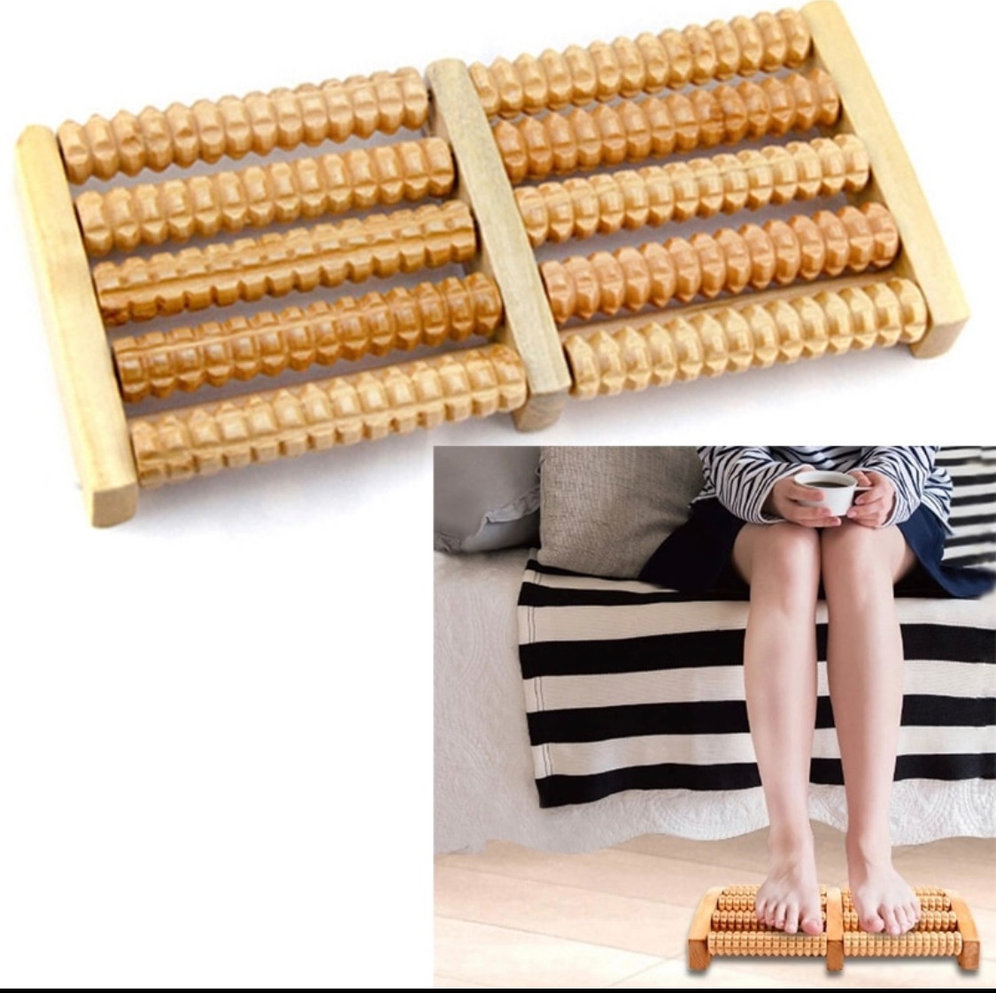 Traditional Wooden Roller Foot Massager Durable Natural Wood Design For Relaxation Stress Relief And Improved Blood Circulation wooden material - Image 2