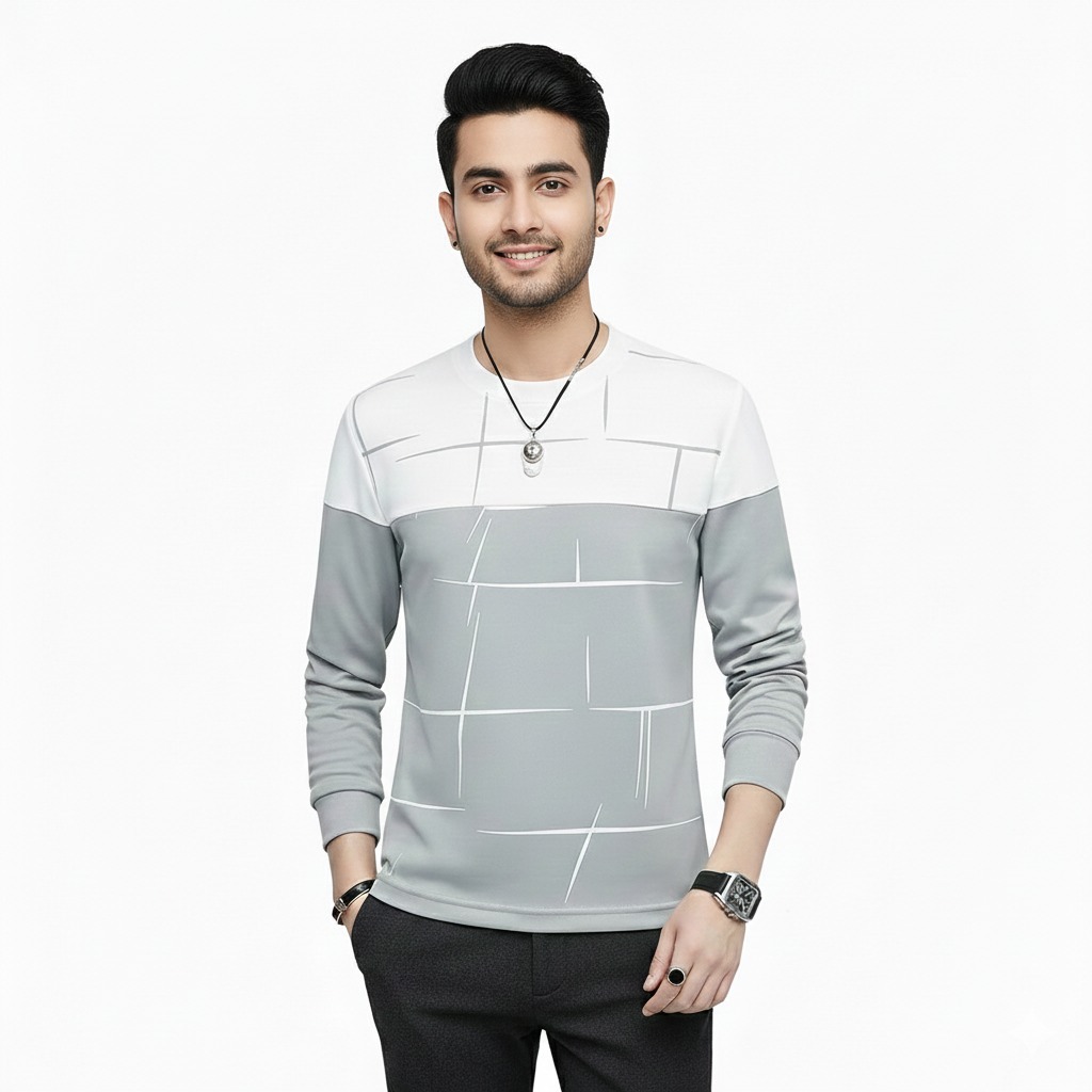 Lining Print Cotton Jersey T Shirts Full Sleeves Providing Premium Quality With Smart Look Easy Wash And Comfortable Ready To Wear Design - Image 3