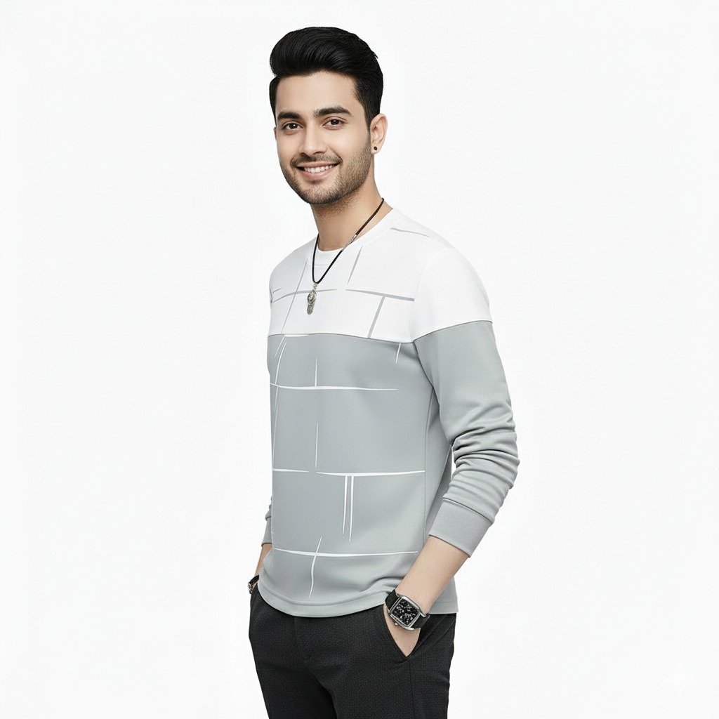Lining Print Cotton Jersey T Shirts Full Sleeves Providing Premium Quality With Smart Look Easy Wash And Comfortable Ready To Wear Design - Image 2