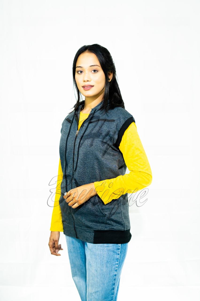 Winter Collection Dark Grey Sleeveless Jacket for Women | Stylish & Warm Body Warmer | Trendy Winter Layering Outerwear - Image 3