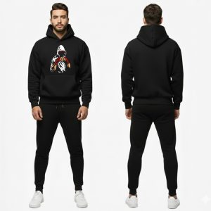 Men's Trendy Printed Tracksuit Black Casual Sportswear Sweat Suit Comfortable Fit