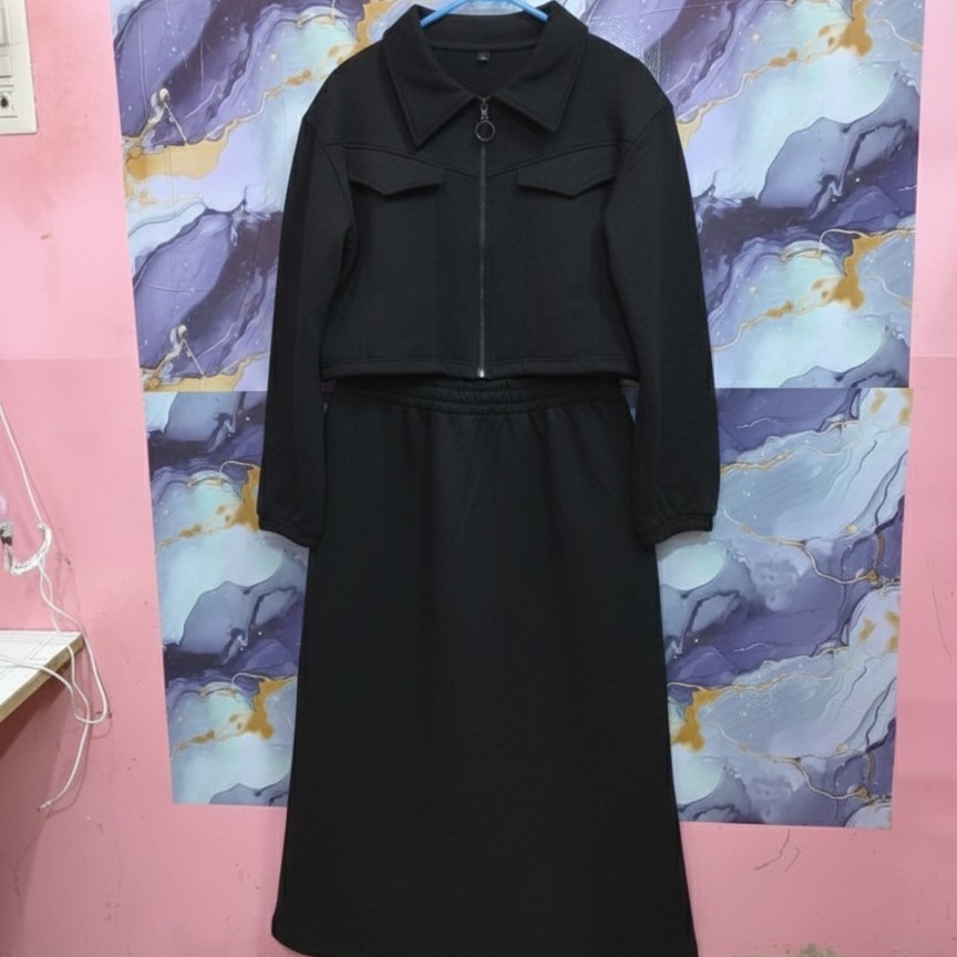 Stylish 2 Piece Set Long Frock Maxi Dress With Matching Zipper Jacket Premium Quality - Image 12