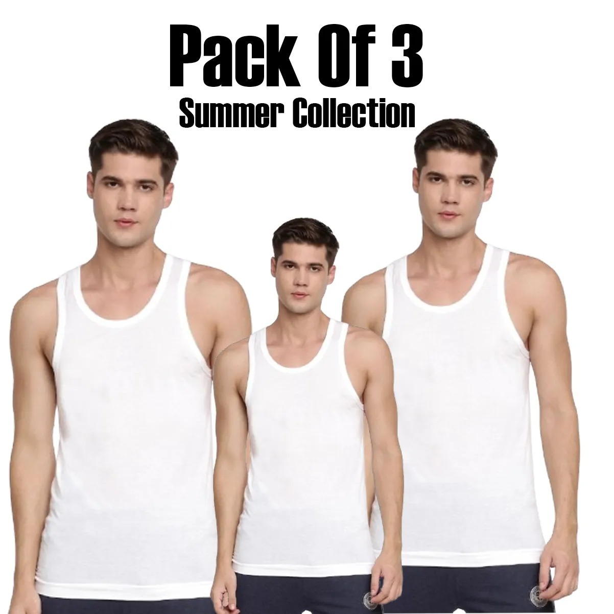 Pack of 3 White Men's Vest (Banyan) – Soft Cotton Sleeveless Undershirt for Daily Wear