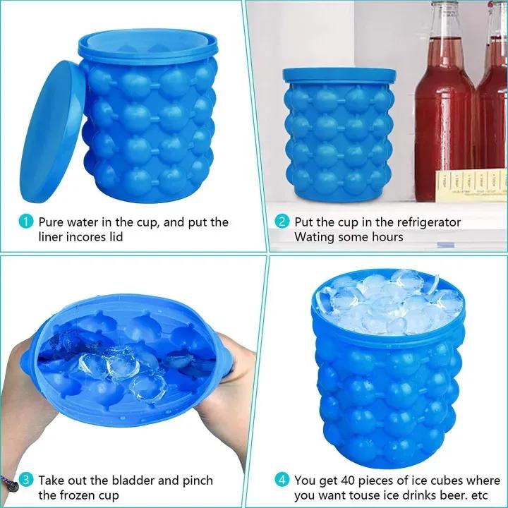 Ice Genie Silicone Ice Cube Maker - 120 Ice Cube Capacity Space Saving Ice Bucket Containers Food Grade Material Freezer Beverage Cooler - Image 3