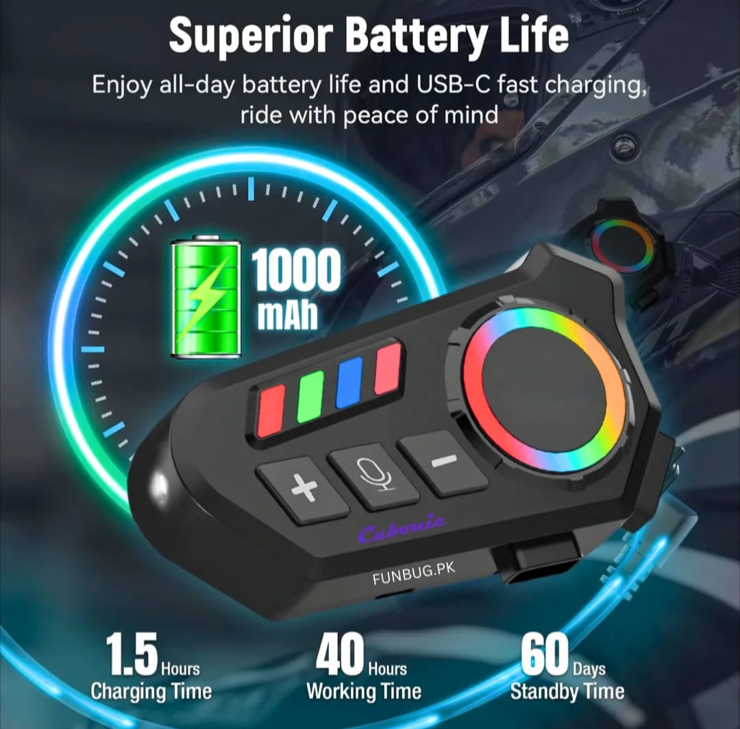K06A Motorcycle Helmet Bluetooth Headset – BT 6.0 Wireless Earphone with CVC Intelligent Noise Reduction, IP67 Waterproof, 800mAh Battery & Type-C Fast Charging - Image 4
