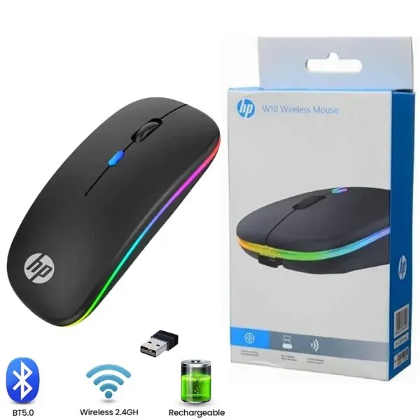 HP W10 Wireless Mouse - Slim Silent Stylish 2.4GHz Wireless Optical Mouse With Ergonomic Design Plug And Play USB Receiver For Laptop PC (Random Color)