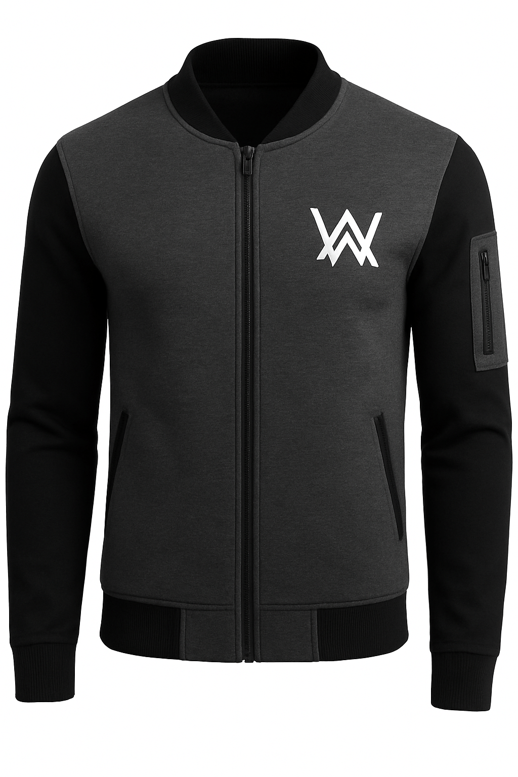 NEW Winter Collection Charcoal Grey WA Printed Zipper Jacket for Men & Boys – Premium Fleece Material, Stylish Bomber Design, Full Front Zipper Closure - Image 2