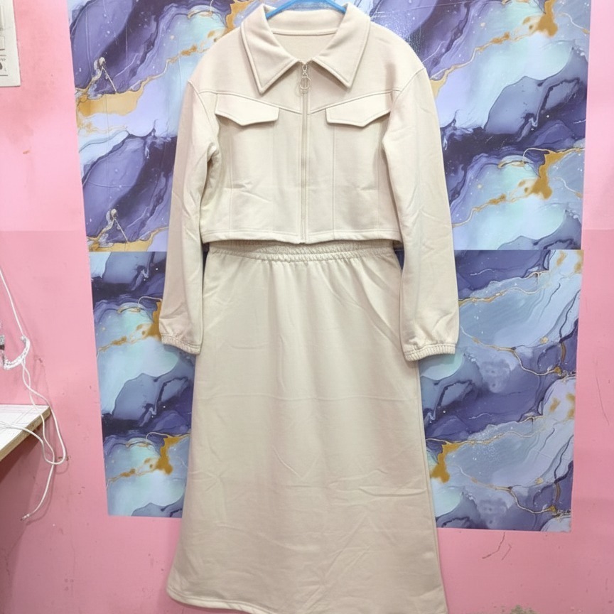 Stylish 2 Piece Set Long Frock Maxi Dress With Matching Zipper Jacket Premium Quality - Image 16