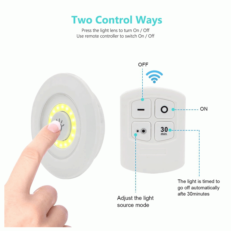 Pack of 3 LED Remote Control Lights – Tap Lights with Self Adhesive for Cabinet, Wardrobe & Kitchen ~ Cell Operated - Image 4