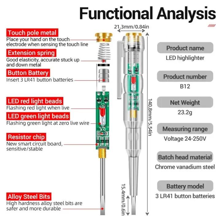 Smart Electric Voltage Tester Pen with Screwdriver Function | AC/DC Circuit Tester with LED Indicator - Image 5