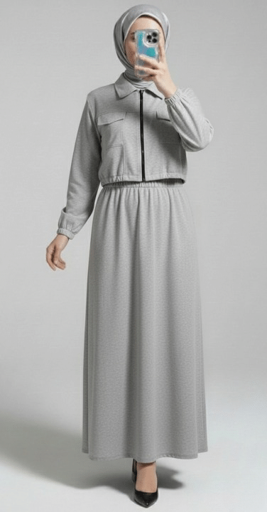Stylish 2 Piece Set Long Frock Maxi Dress With Matching Zipper Jacket Premium Quality - Image 11