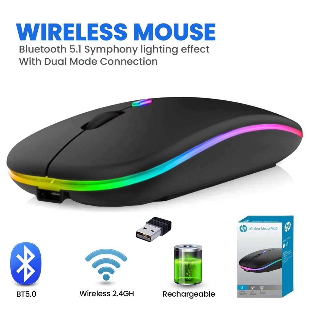 HP W10 Wireless Mouse - Slim Silent Stylish 2.4GHz Wireless Optical Mouse With Ergonomic Design Plug And Play USB Receiver For Laptop PC (Random Color) - Image 2
