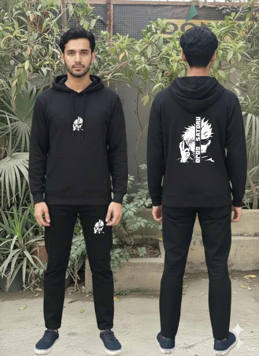 Urban Streetwear Tracksuit – Men’s Heavyweight Black Graphic Hoodie - Image 5