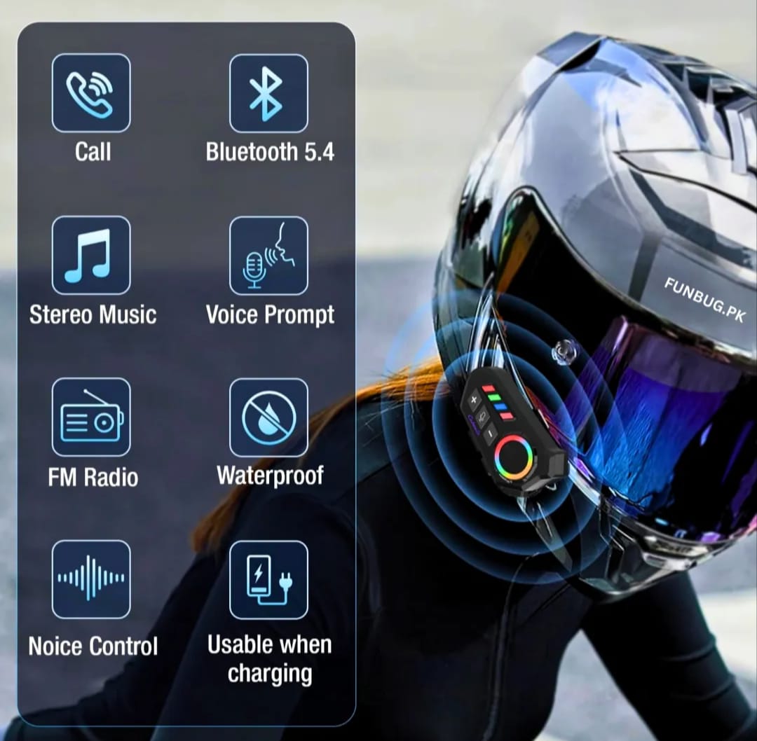 K06A Motorcycle Helmet Bluetooth Headset – BT 6.0 Wireless Earphone with CVC Intelligent Noise Reduction, IP67 Waterproof, 800mAh Battery & Type-C Fast Charging - Image 2